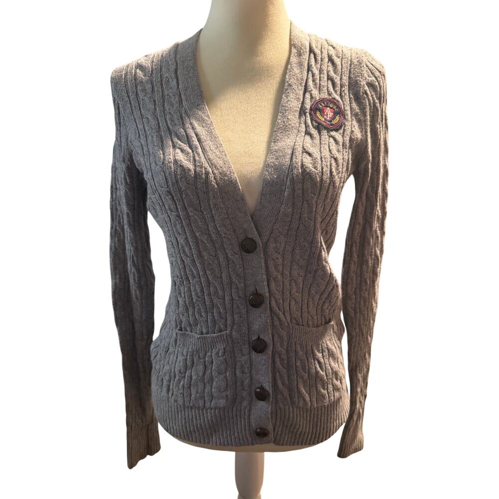 Abercrombie & Fitch Vintage Cable Knit Crest Cardigan, Preppy 90s Y2K, Medium